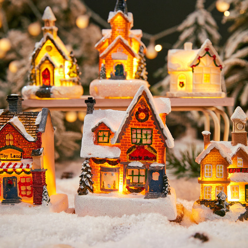 Christmas Decorations Village House Decor Xmas Lantern Decorative Resin House