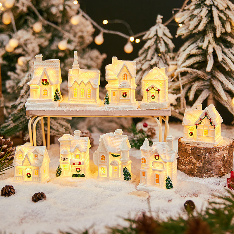 Christmas Decorations Village House Decor Xmas Lantern Decorative Resin House