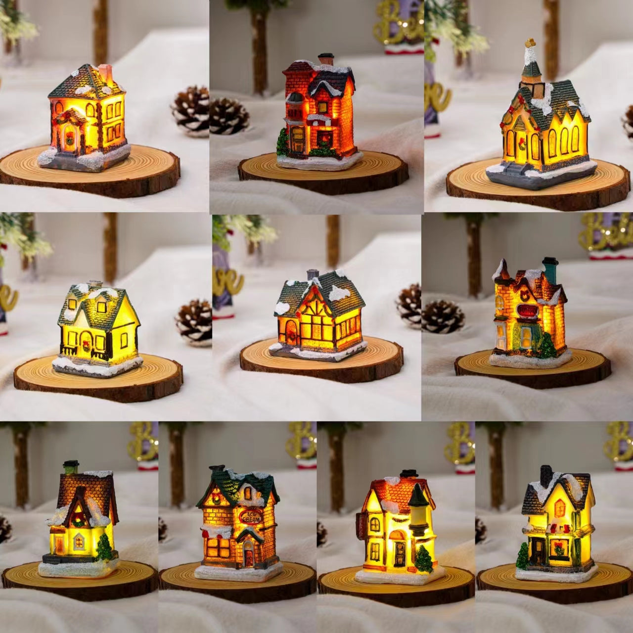 Christmas Decorations Village House Decor Xmas Lantern Decorative Resin House