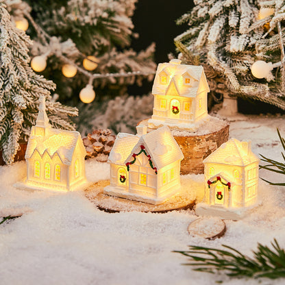 Christmas Decorations Village House Decor Xmas Lantern Decorative Resin House