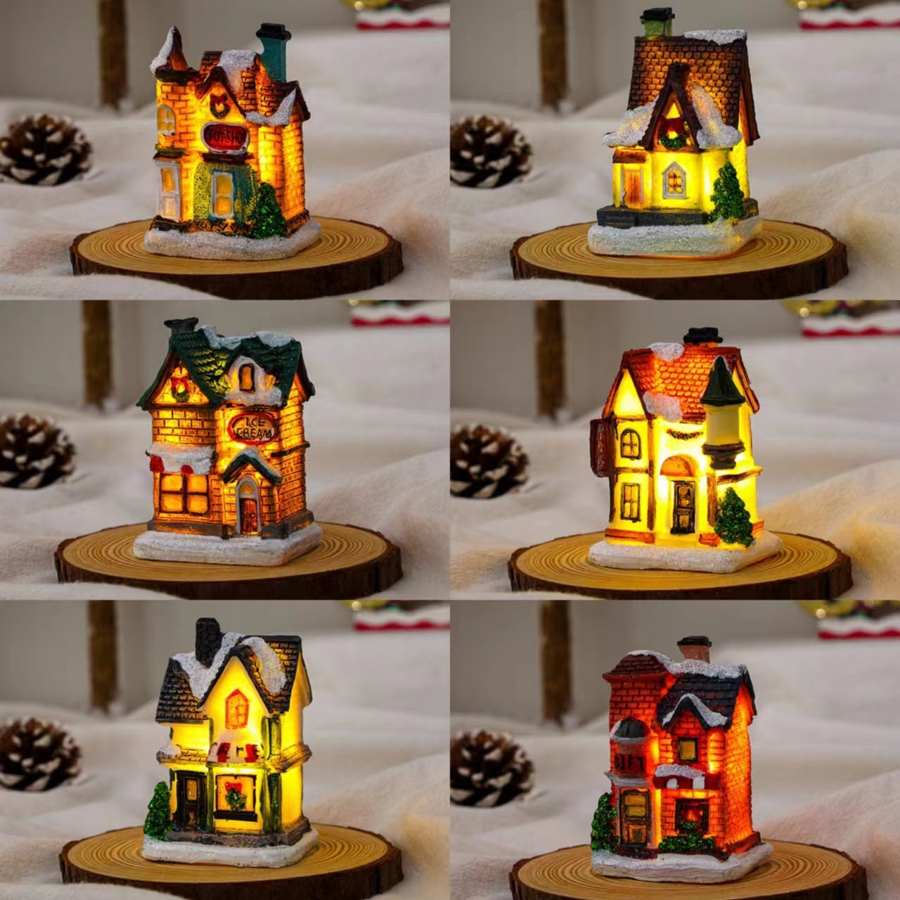 Christmas Decorations Village House Decor Xmas Lantern Decorative Resin House