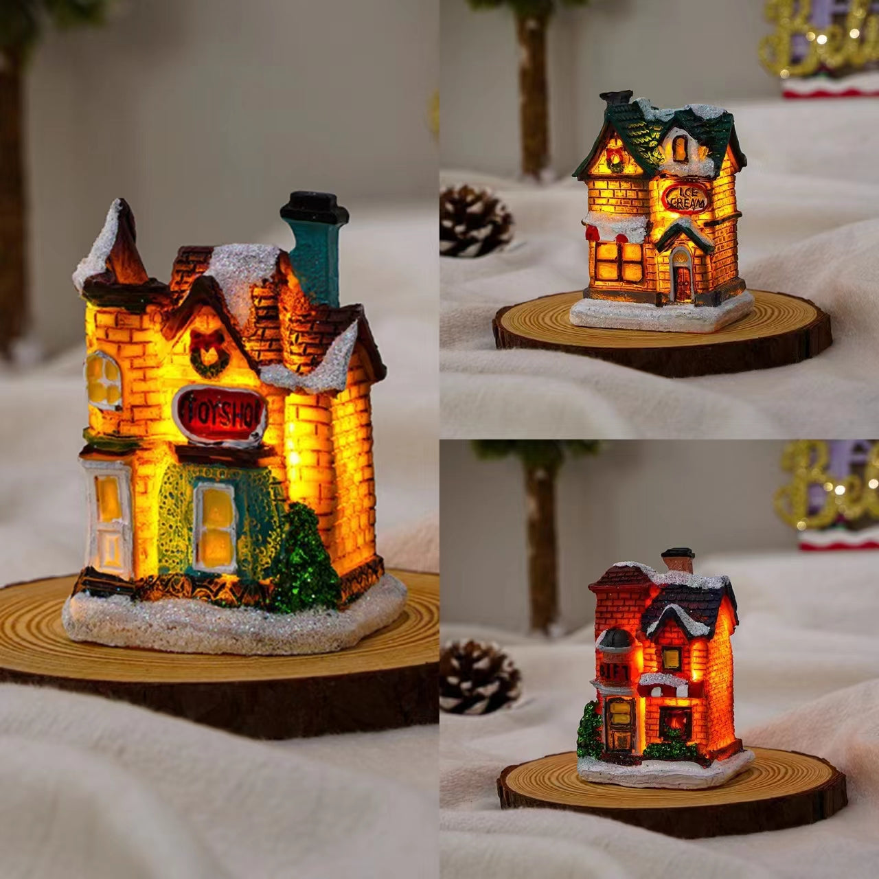 Christmas Decorations Village House Decor Xmas Lantern Decorative Resin House