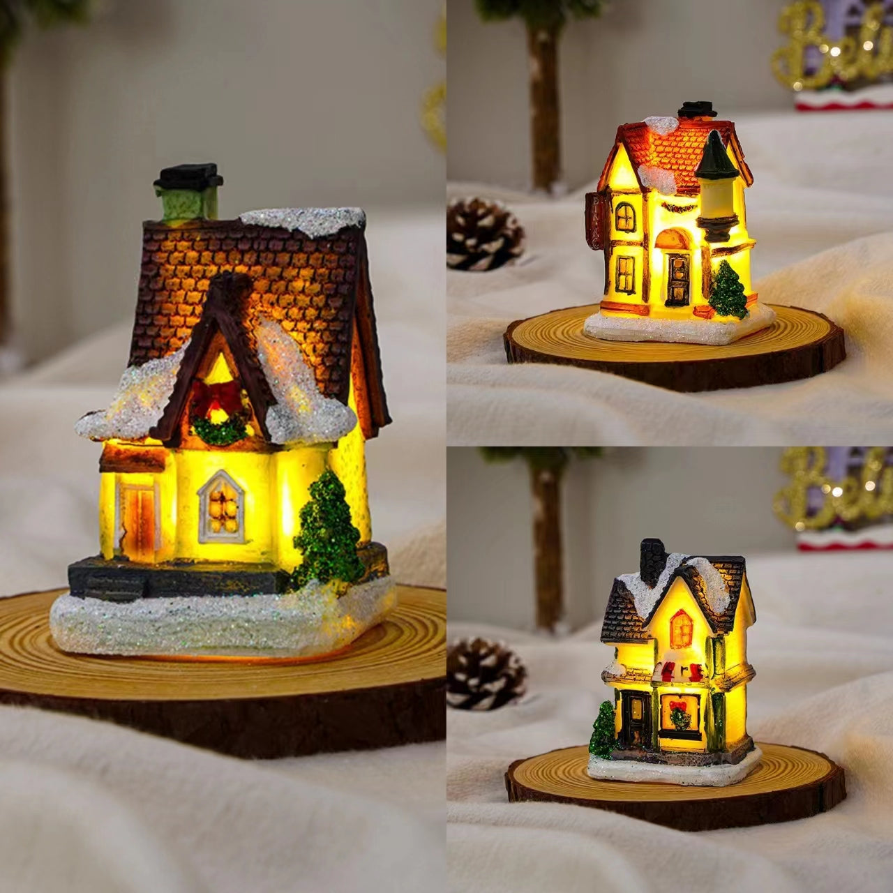 Christmas Decorations Village House Decor Xmas Lantern Decorative Resin House