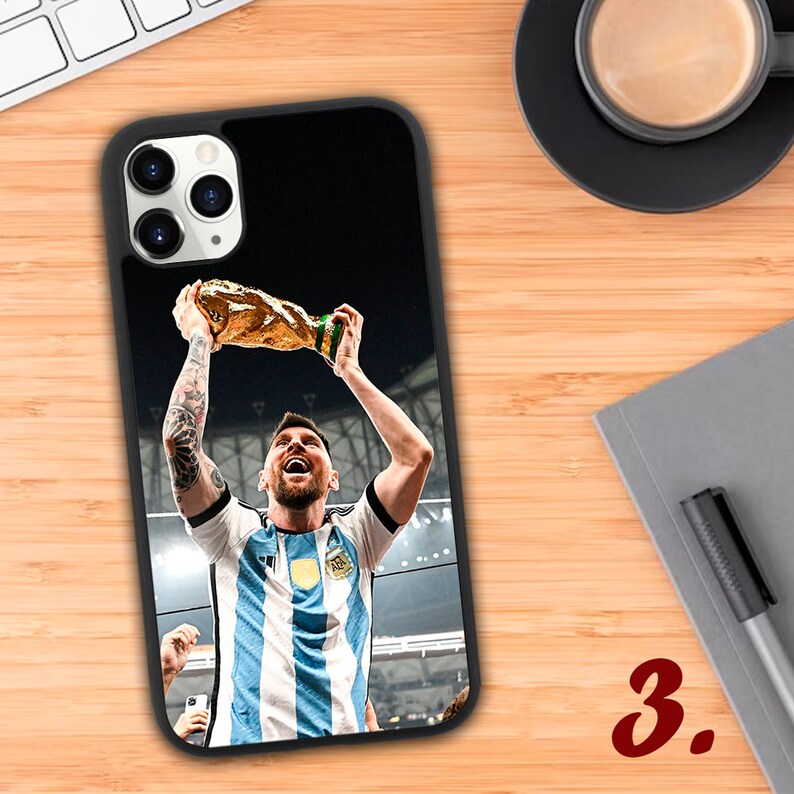 Messi winning world cup for Argentina - phone case